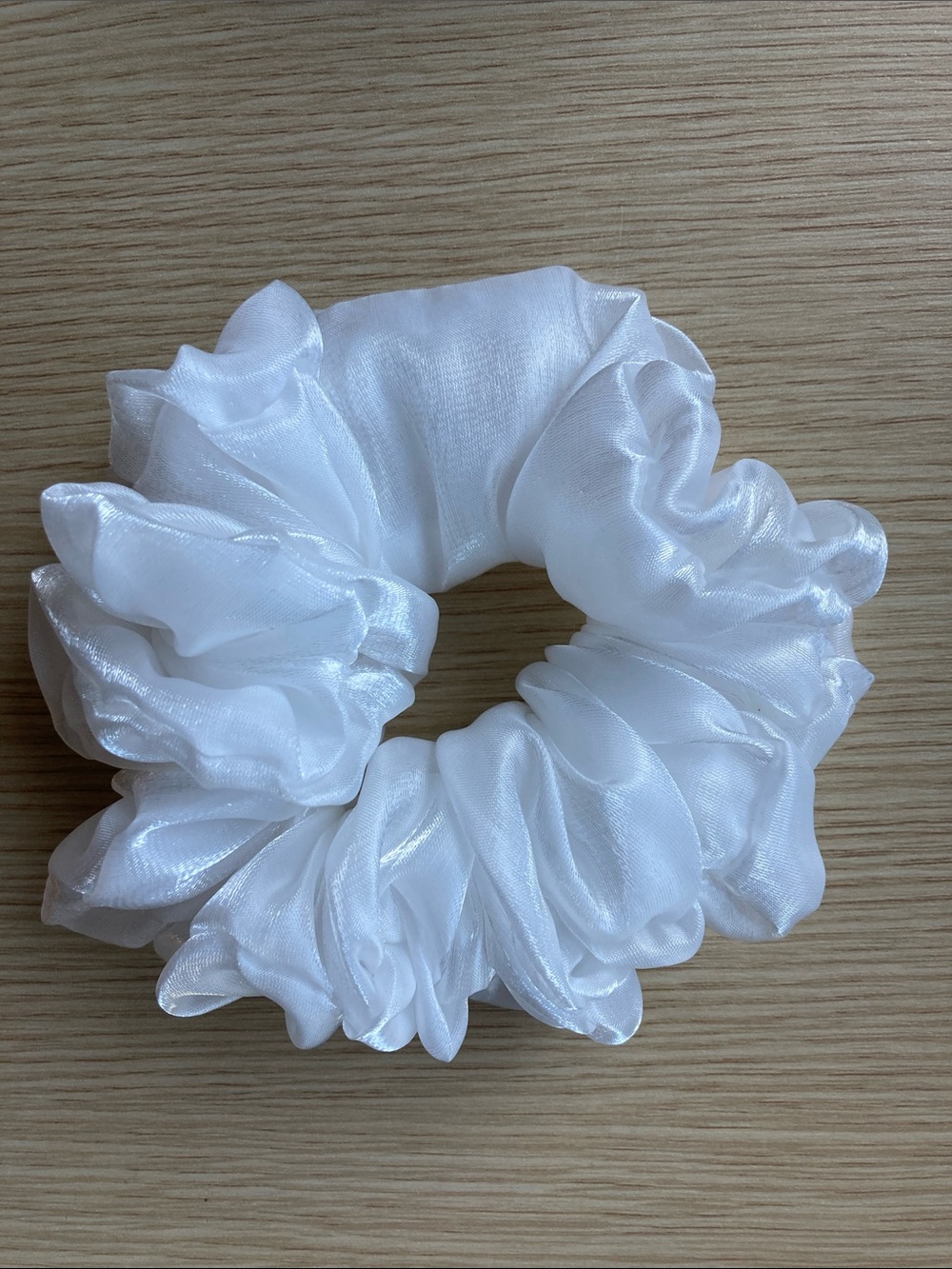 White Sheer Satin Scrunchie Hair Tie for Women